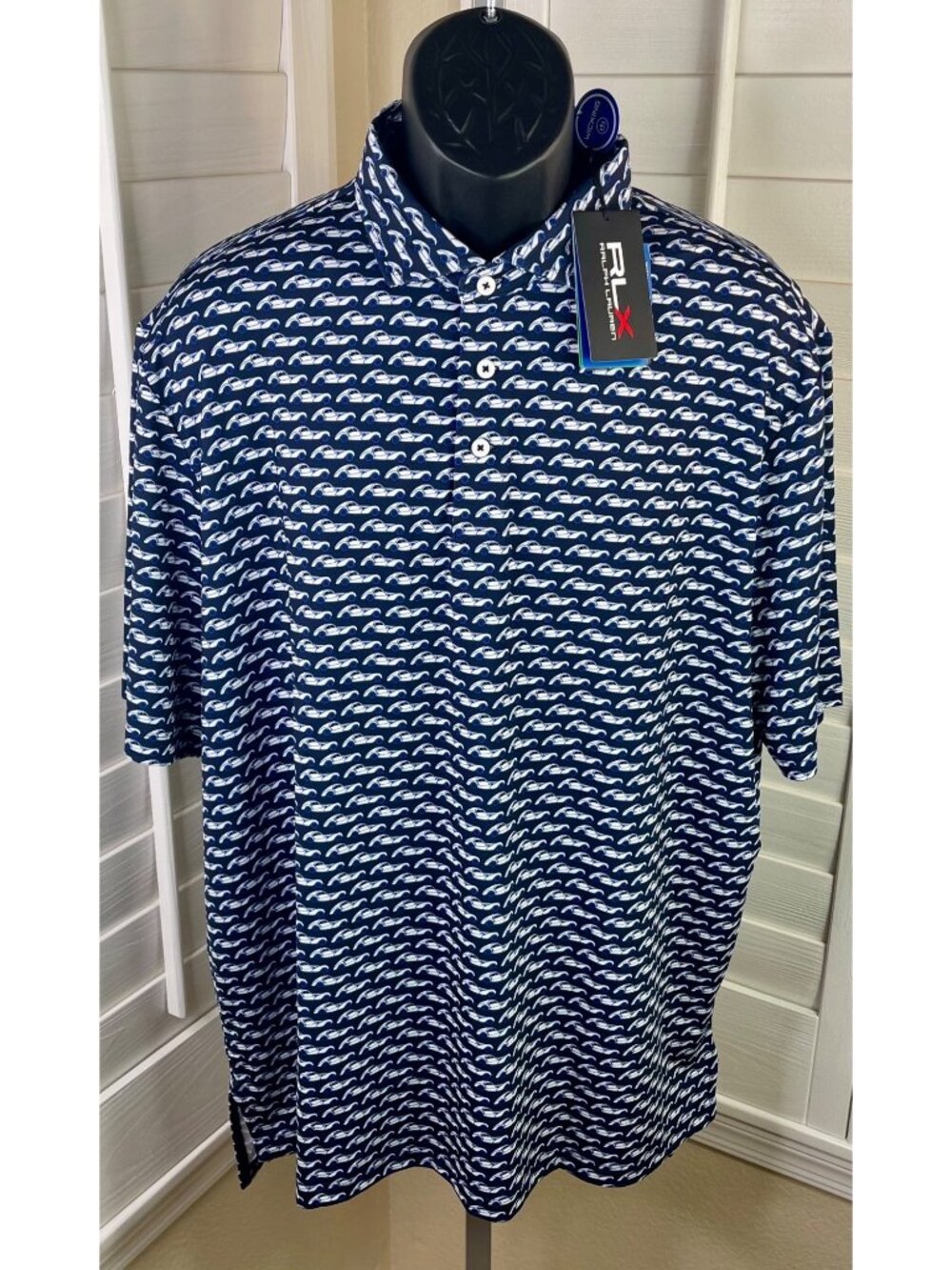 RLX Ralph Lauren Navy/White AOP Cars Performance Golf Polo Shirt - Men’s XL, NWT